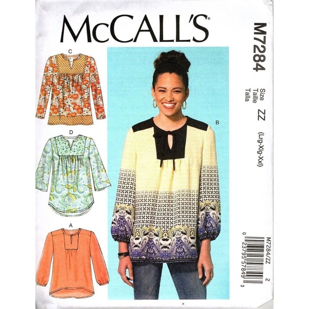 McCall's M7284 Misses Large to XXL Tops and Tunics Uncut Sewing Pattern New